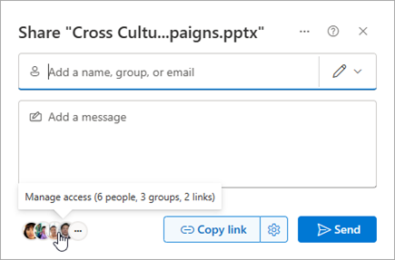 The Share dialog box showing the people a file is shared with.
