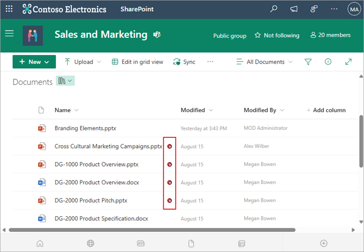 An icon appears next to a file name when its checked out from your library.
