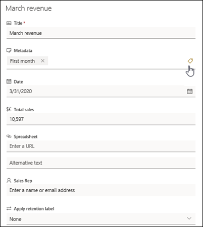 Metadata tag pane