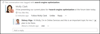 Newsfeed update when someone uses a tag youre following in a post.