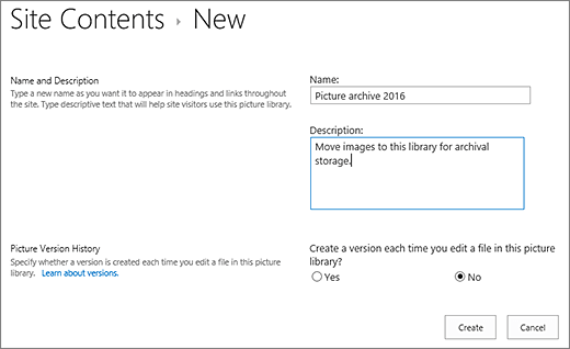 Put in name, description, and optional versioning