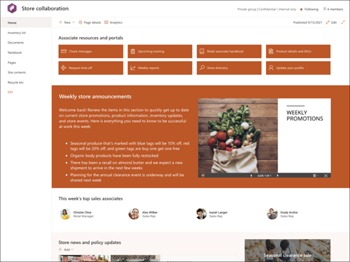 Store Collaboration site template preview.