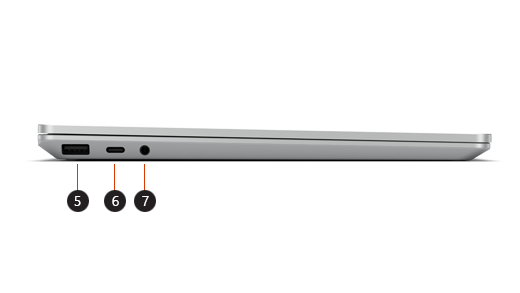 Callouts for the left side of Surface Laptop Go