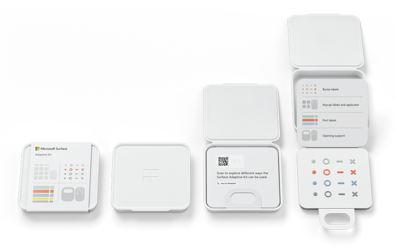 The Surface Adaptive Kit box at each step of the 4 steps to unbox it.
