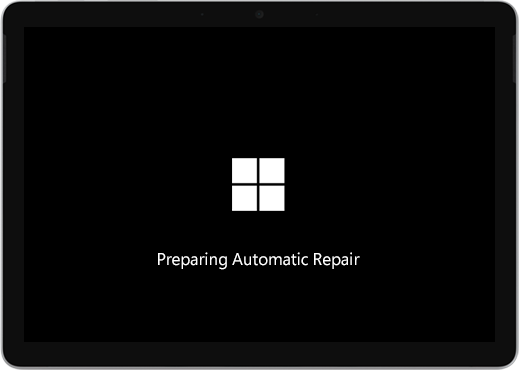 A black screen with the Windows logo and text saying Preparing automatic repair.