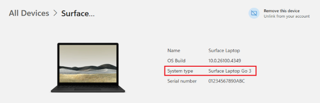 View your Surface device model information in your Microsoft account.