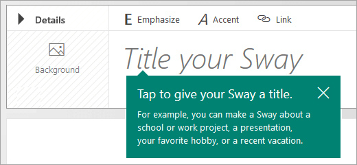 Title prompt on the Sway storyline