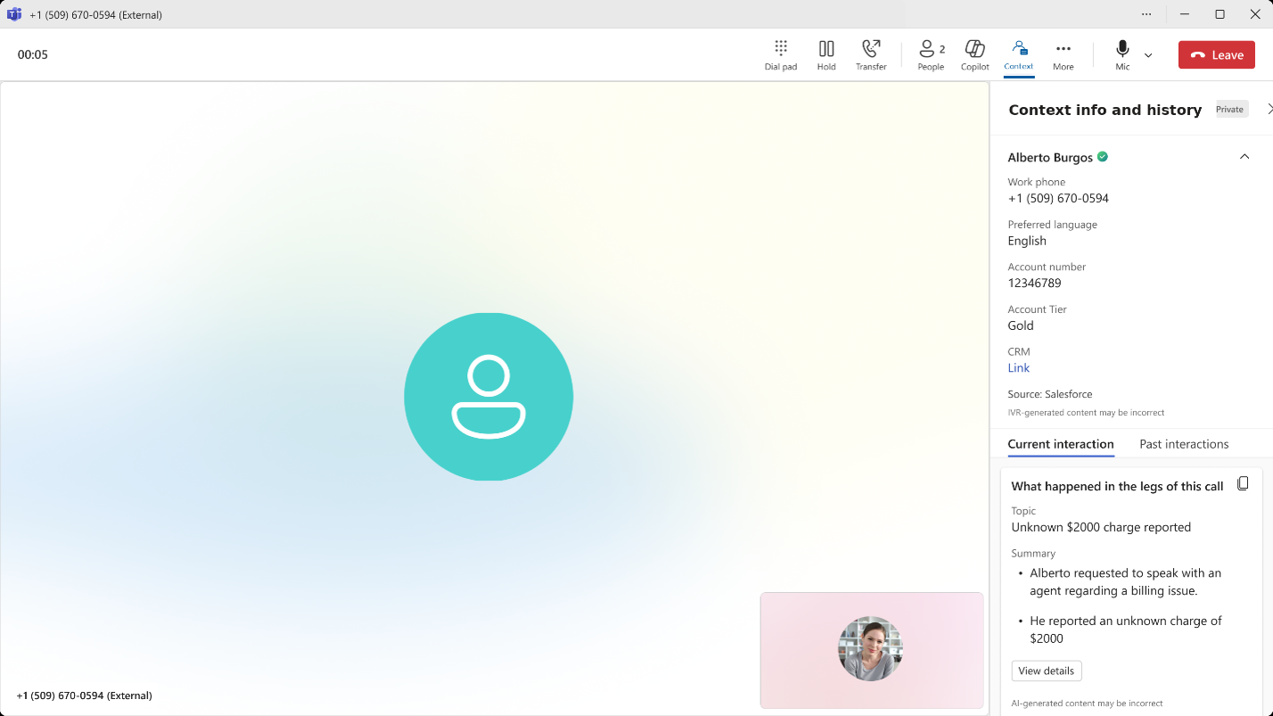 call context during a call