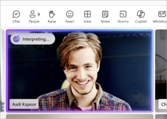 Screenshot of the indication that appears when someones speech is being interpreted in a Teams meeting.