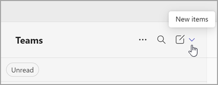 Screen shot of the option to select new items from the separate view. Its on the right, above the list of teams and channels.