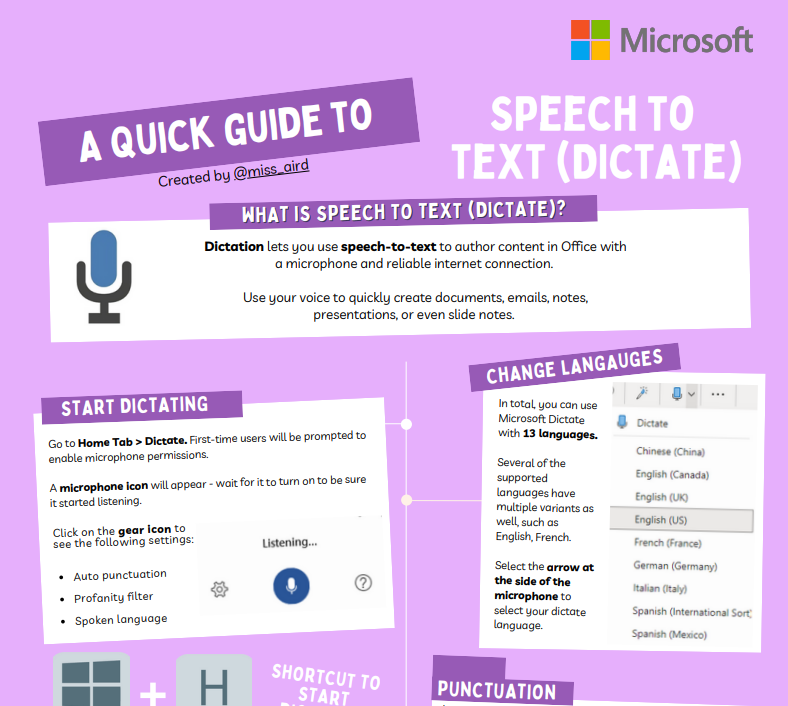 Screenshot of speech to text