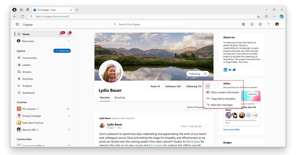 This feature allows hiding a user on their profile page. It doesnt affect how they can post and work with Engage.