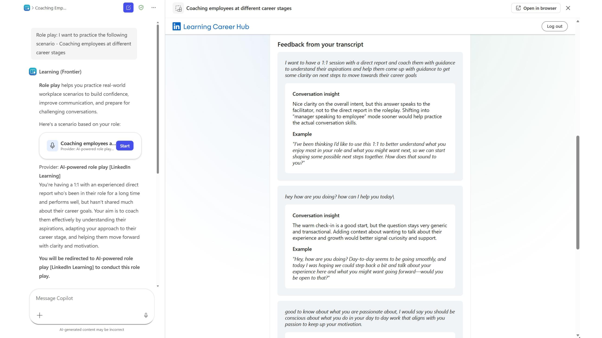 Figure 21. Transcript-based coaching feedback