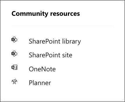 Screenshot shows group resources for a Viva Engage community thats Microsoft 365 connected.
