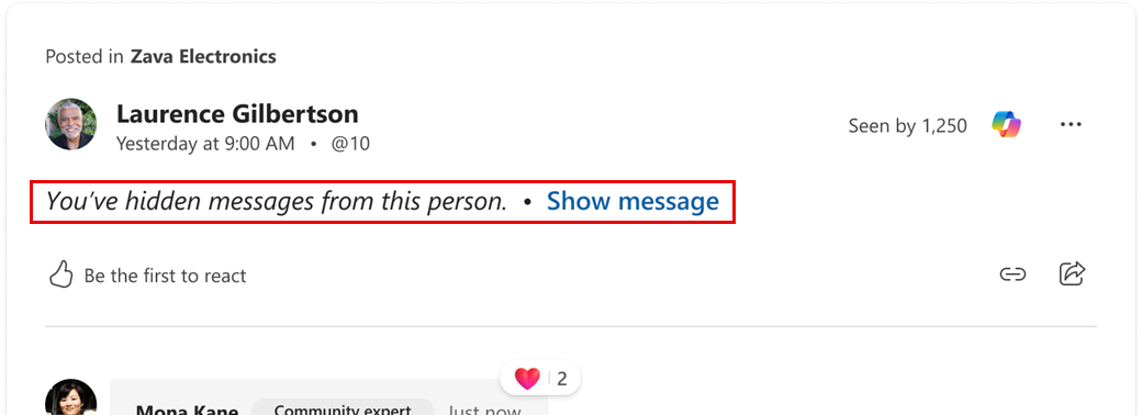 Results from hiding a users messages