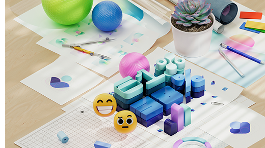 Various shapes and emojis spread out on a desk