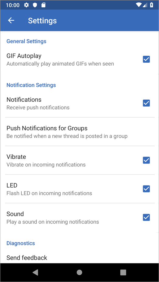 Android Settings options