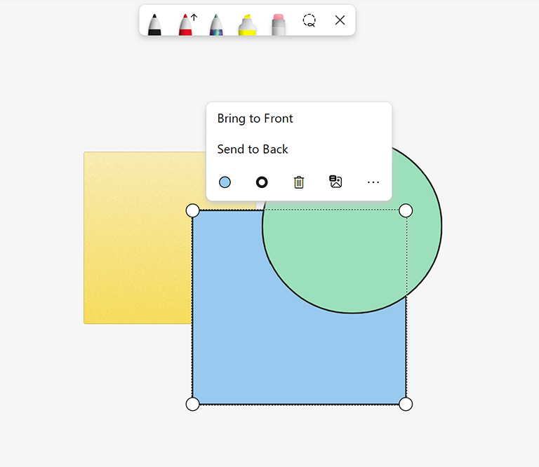 Options on Whiteboards object menu