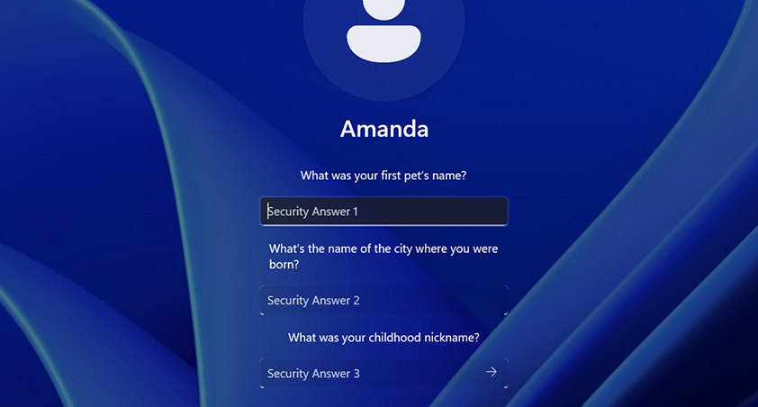 Screenshot showing the security question for signing in.